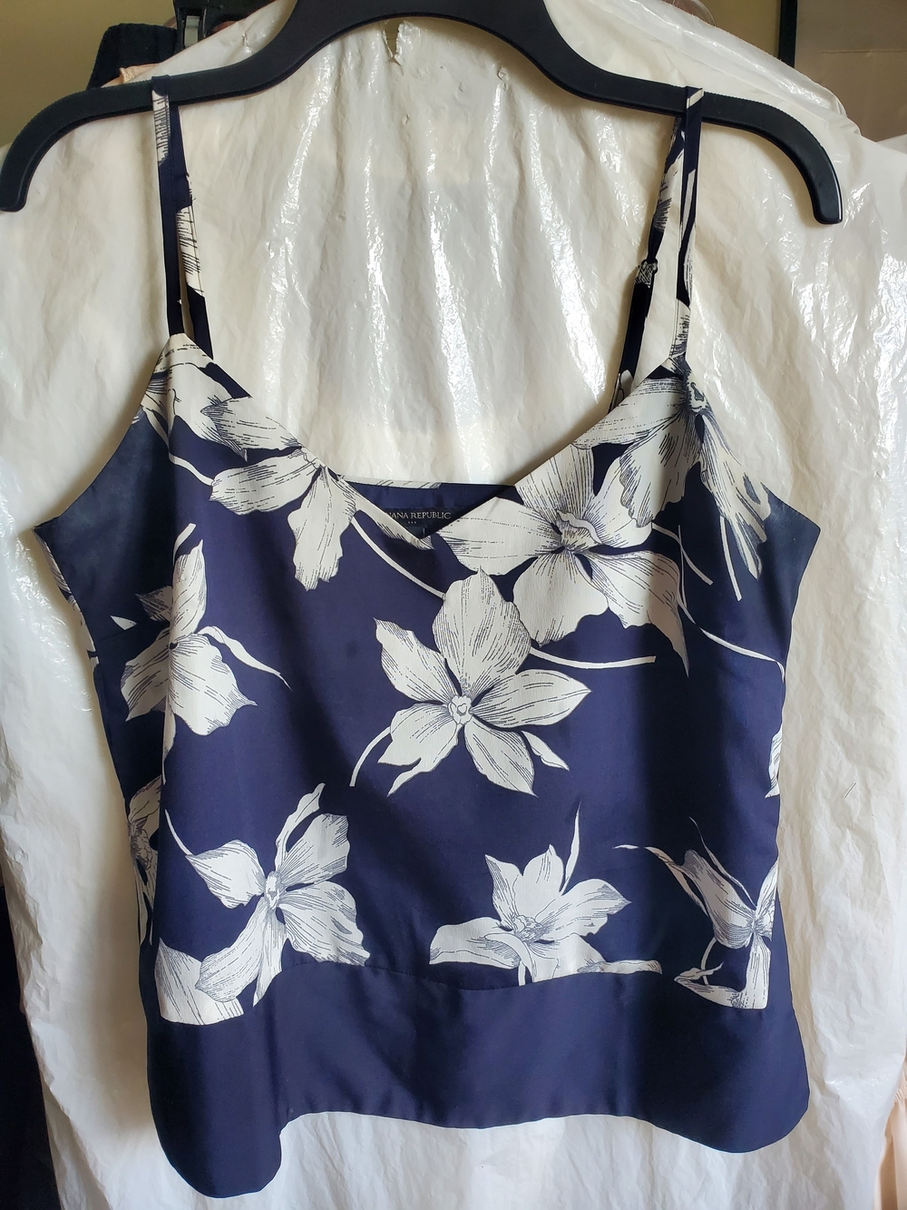 Banana Republic Navy Blue and White Floral Silk Camisole